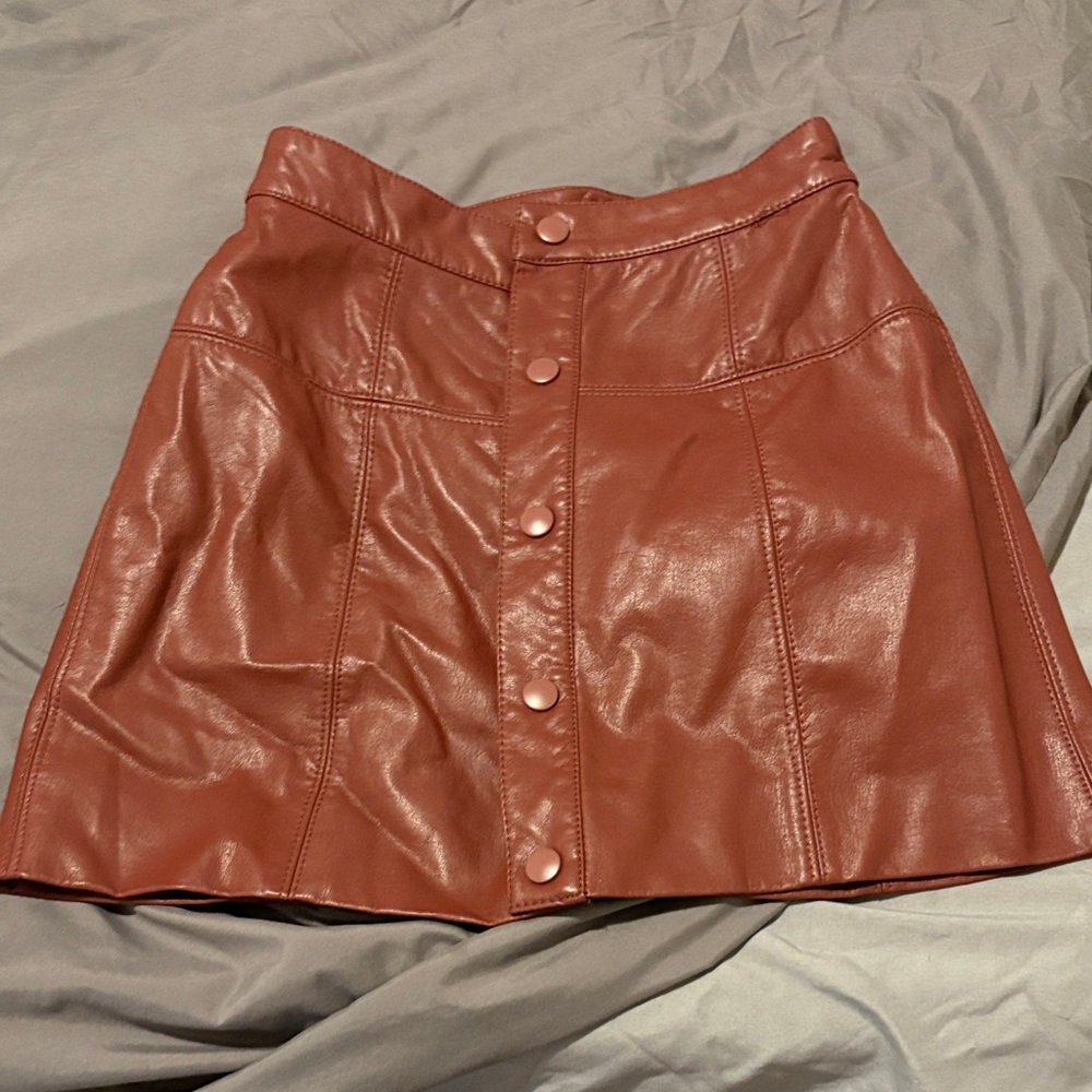 Free People Brown Leather Button-Up Skirt